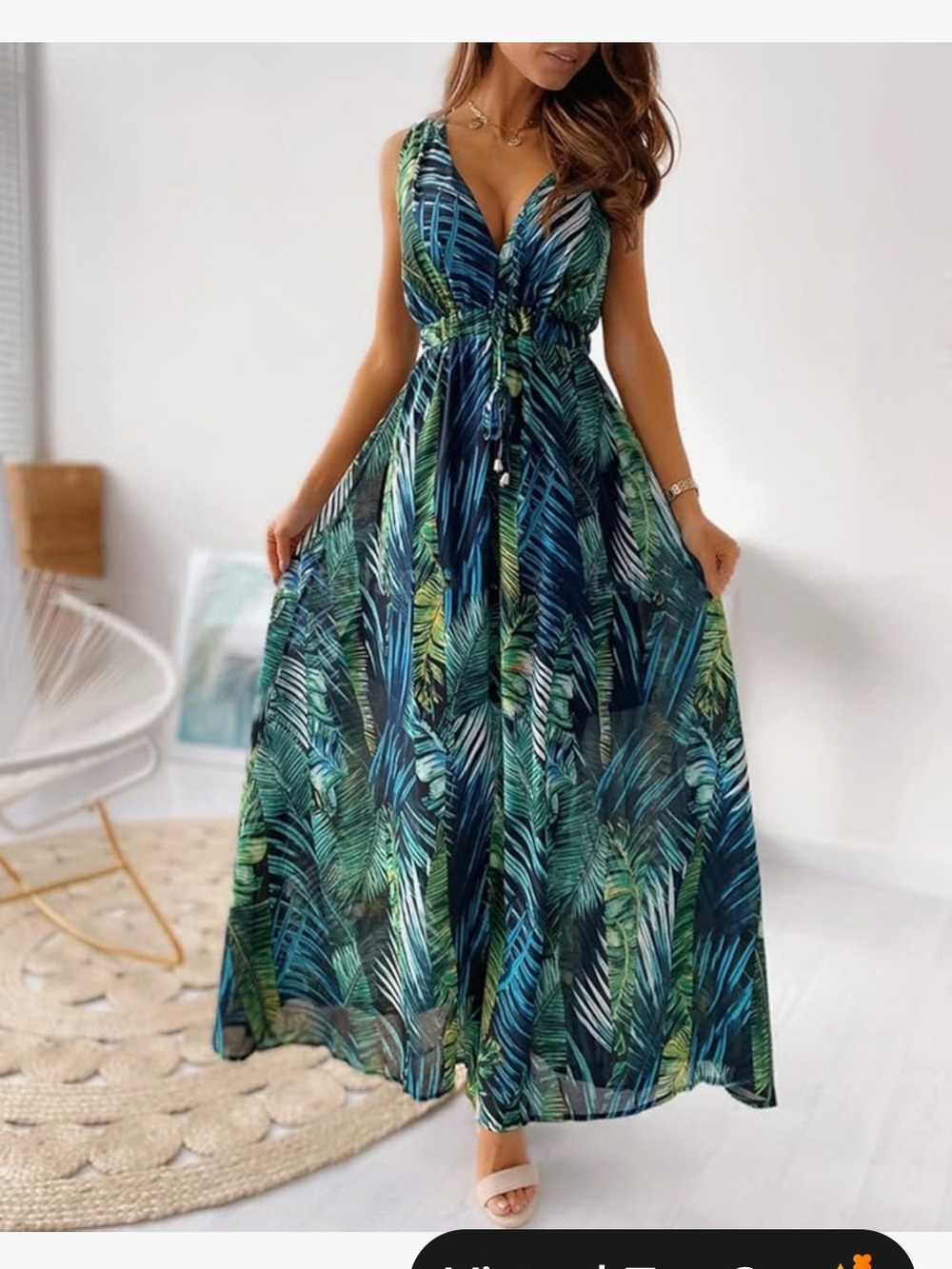 Source Unknown Tropical Palm Leaf Maxi Dress - Green/Blue